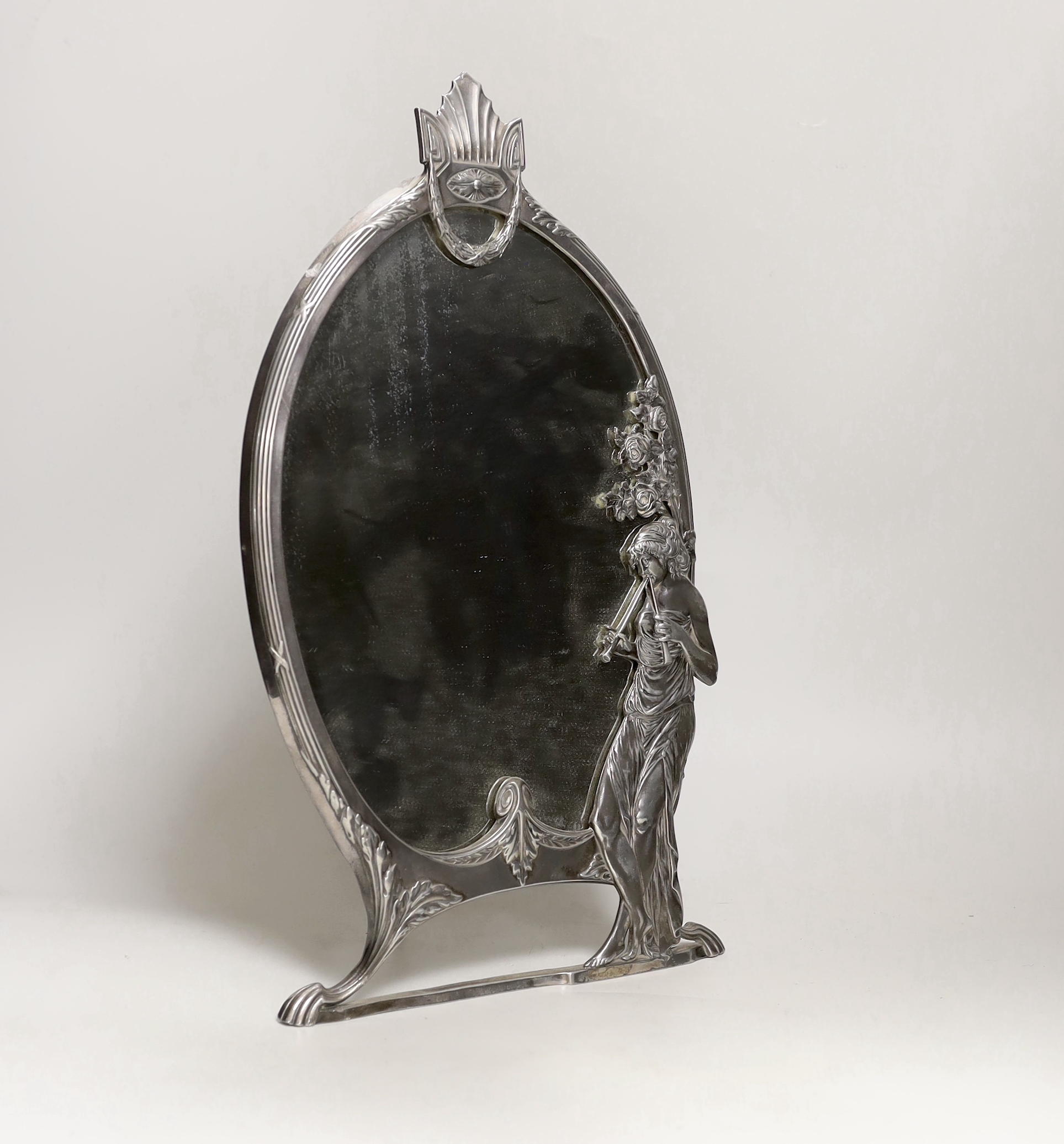 A WMF pewter toilet mirror, 42.5cm
